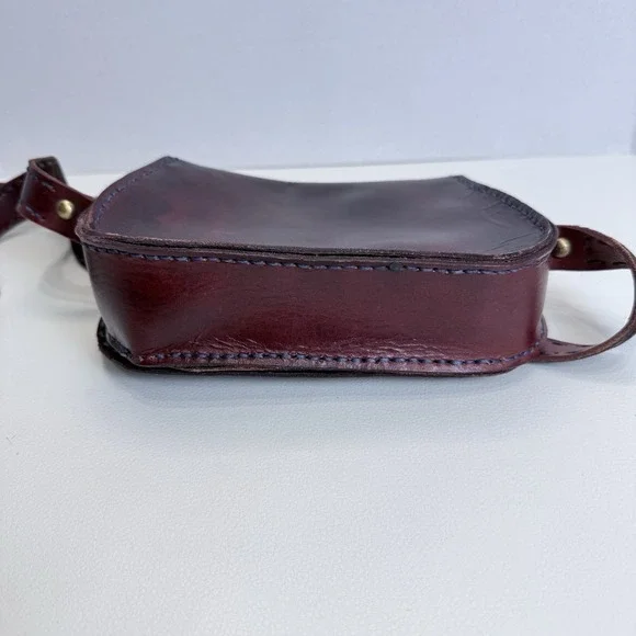 Hand Tooled Burgundy Leather Crossbody Bag Floral Paisley Embossed Boho Artisan - Picture 7 of 11